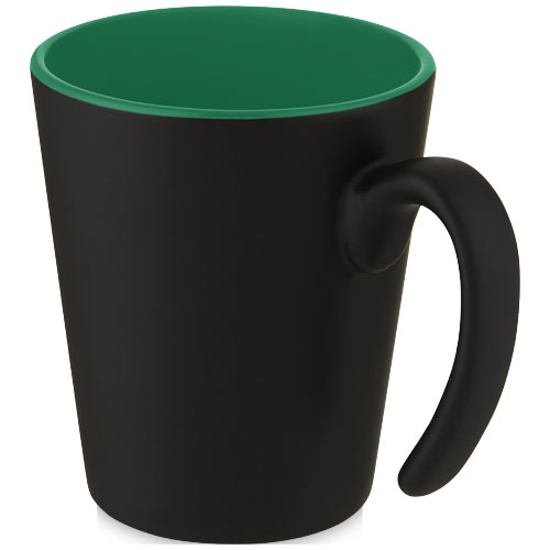 Mug en céramique publicitaire avec anse 360 ml Oli Vert / Noir